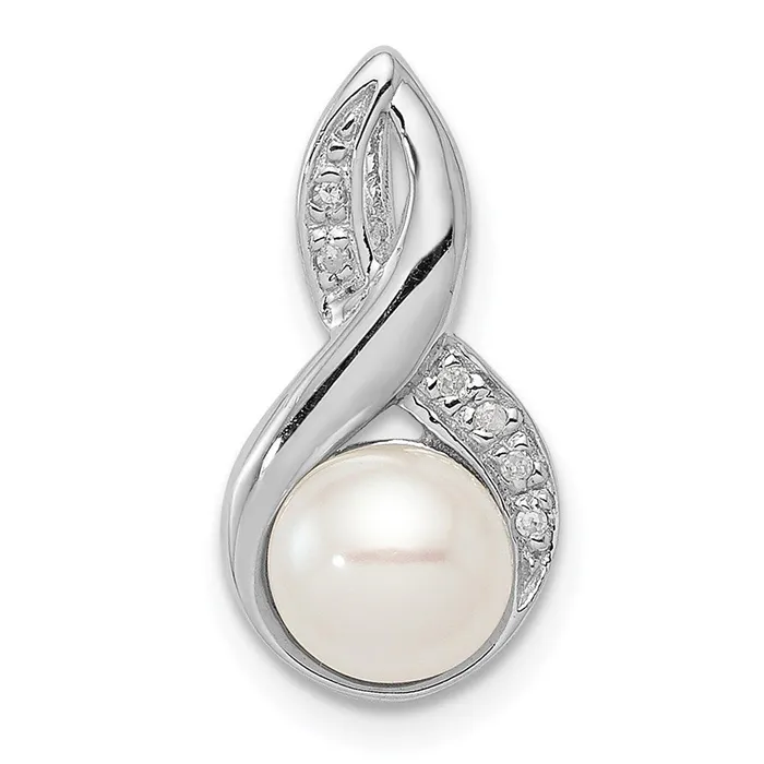 Necklaces Sterling Silver Rhodium 6mm FW Cultured Pearl Diamond Chain Slide TreasureFineJewelers Necklaces Sterling Silver Rhodium 6mm FW Cultured Pearl Diamond Chain Slide TreasureFineJewelers