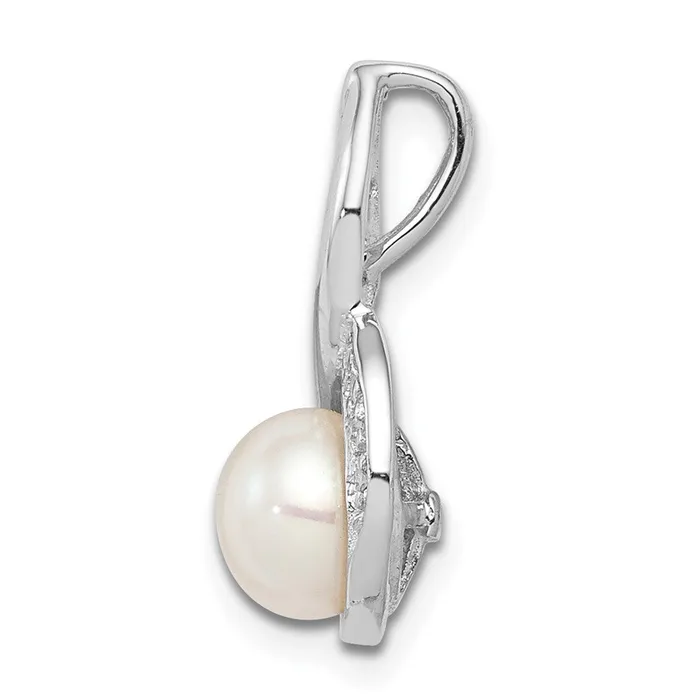 Necklaces Sterling Silver Rhodium 6mm FW Cultured Pearl Diamond Chain Slide TreasureFineJewelers