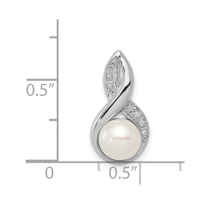 Necklaces Sterling Silver Rhodium 6mm FW Cultured Pearl Diamond Chain Slide TreasureFineJewelers