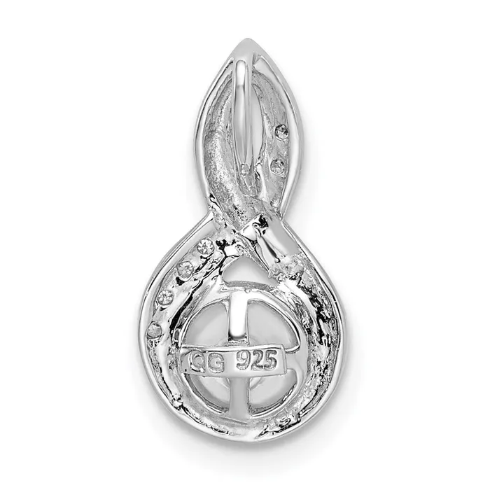 Necklaces Sterling Silver Rhodium 6mm FW Cultured Pearl Diamond Chain Slide TreasureFineJewelers