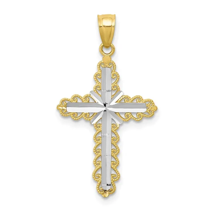 Necklaces TreasureFineJewelers 10K wRhodium DiamondCut Cross Pendant
