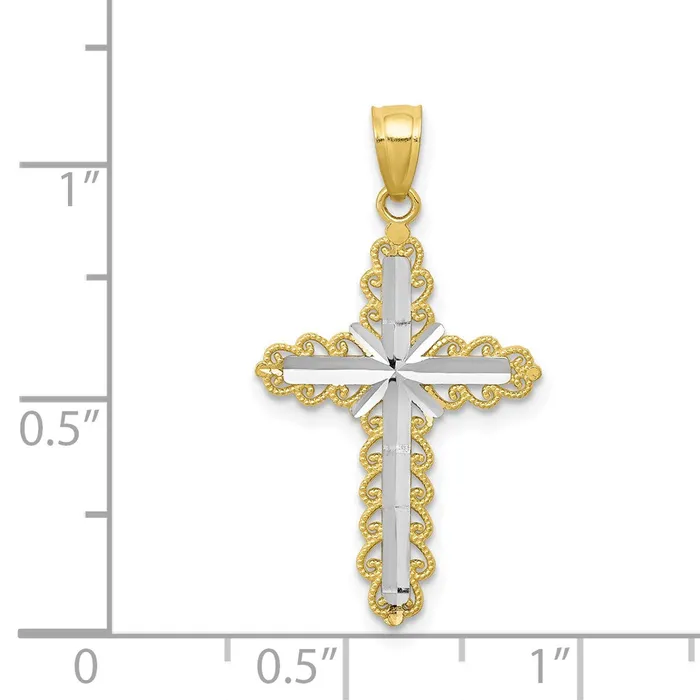 Necklaces TreasureFineJewelers 10K wRhodium DiamondCut Cross Pendant