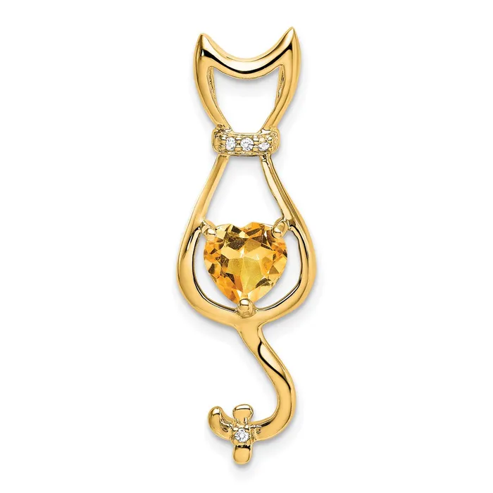 Necklaces TreasureFineJewelers 14k Citrine and Diamond Cat Pendant
