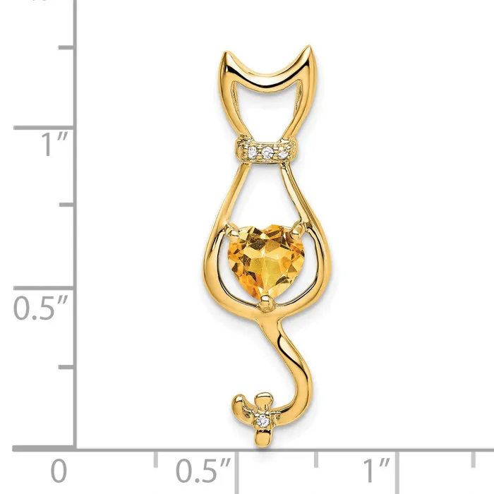 Necklaces TreasureFineJewelers 14k Citrine and Diamond Cat Pendant