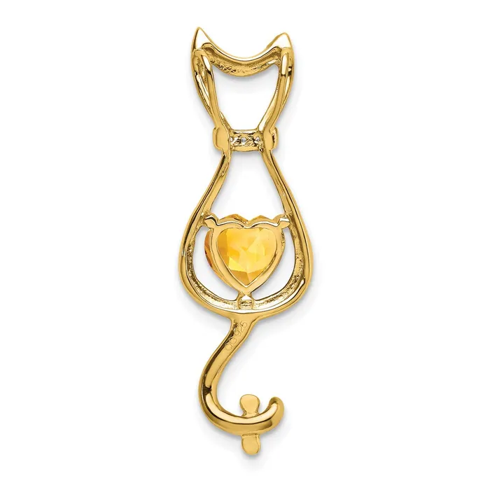 Necklaces TreasureFineJewelers 14k Citrine and Diamond Cat Pendant