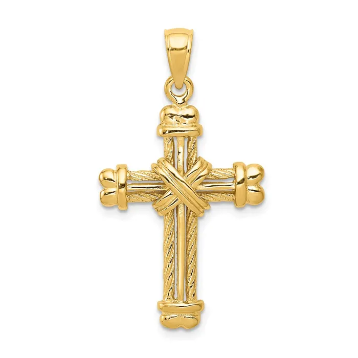 Necklaces TreasureFineJewelers 14K Gold Polished Textured Cross Pendant
