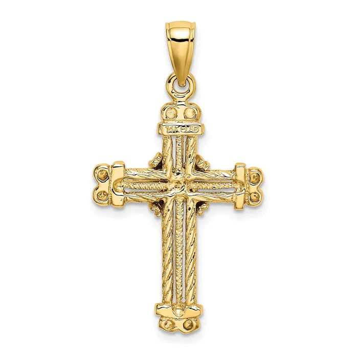 Necklaces TreasureFineJewelers 14K Gold Polished Textured Cross Pendant