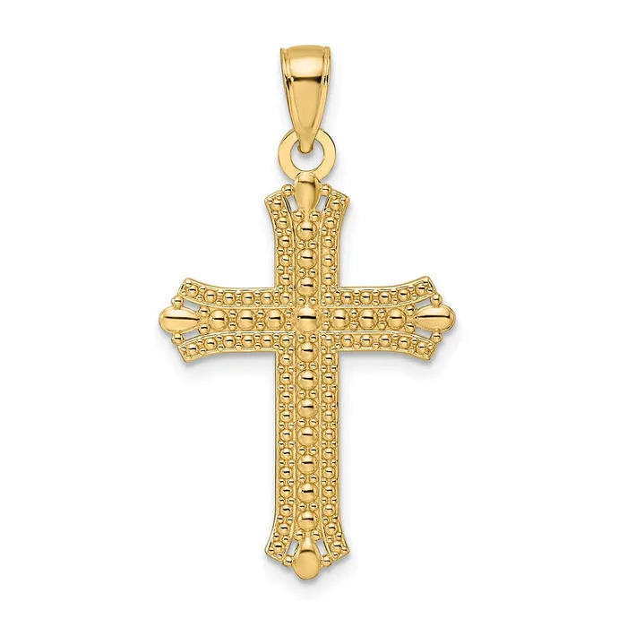 Necklaces TreasureFineJewelers 14K Polished Textured Pointed Ends Fancy Cross Pendant Necklaces TreasureFineJewelers 14K Polished Textured Pointed Ends Fancy Cross Pendant