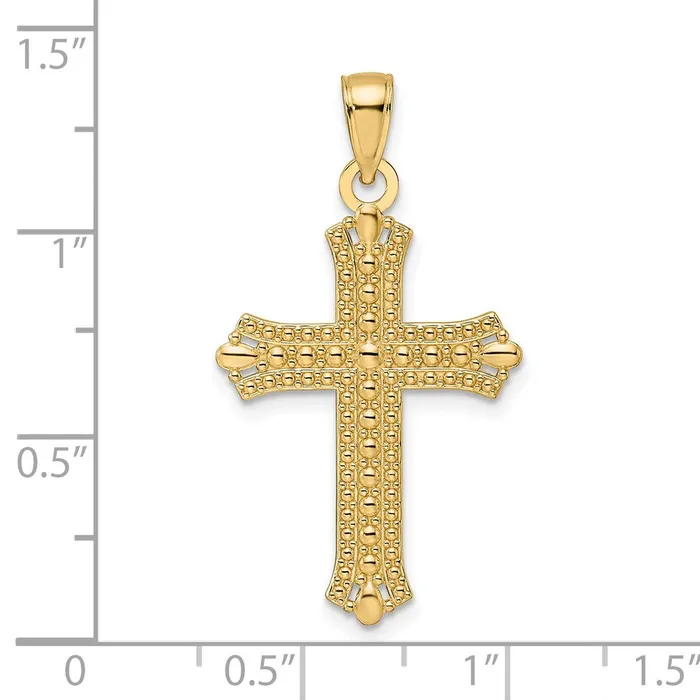 Necklaces TreasureFineJewelers 14K Polished Textured Pointed Ends Fancy Cross Pendant