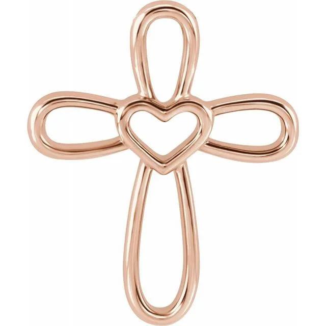 Necklaces TreasureFineJewelers 14K Rose Cross with Heart Pendant