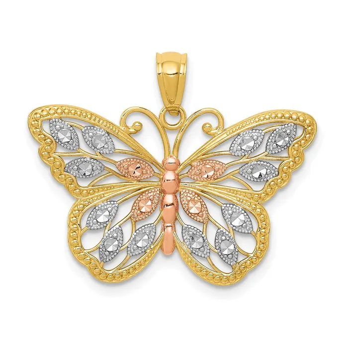 Necklaces TreasureFineJewelers 14k wWhite and Rose Rhodium Diamondcut Butterfly Pendant Necklaces TreasureFineJewelers 14k wWhite and Rose Rhodium Diamondcut Butterfly Pendant