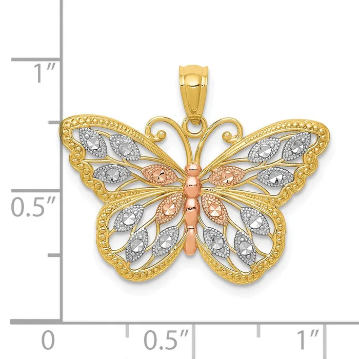 Necklaces TreasureFineJewelers 14k wWhite and Rose Rhodium Diamondcut Butterfly Pendant