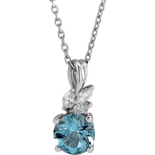 Necklaces TreasureFineJewelers 14K White Aquamarine 110 CTW Diamond 1618 Necklace Necklaces TreasureFineJewelers 14K White Aquamarine 110 CTW Diamond 1618 Necklace