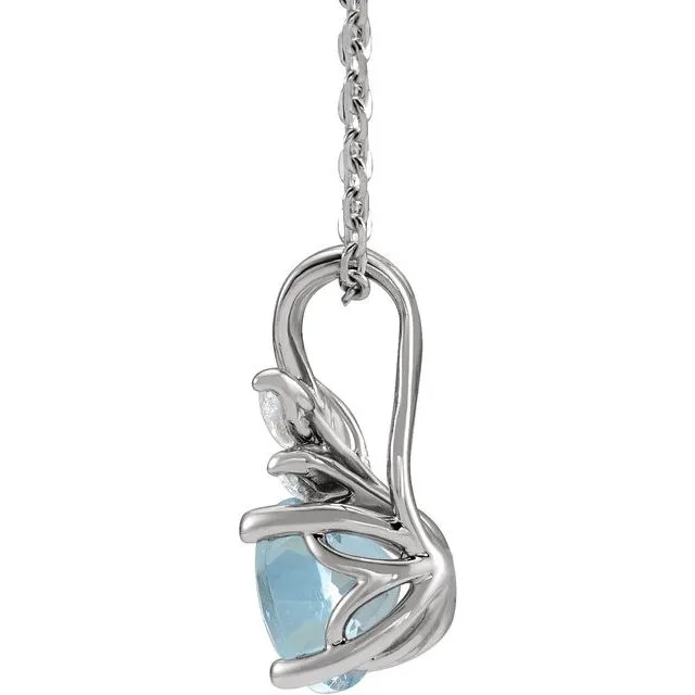 Necklaces TreasureFineJewelers 14K White Aquamarine 110 CTW Diamond 1618 Necklace