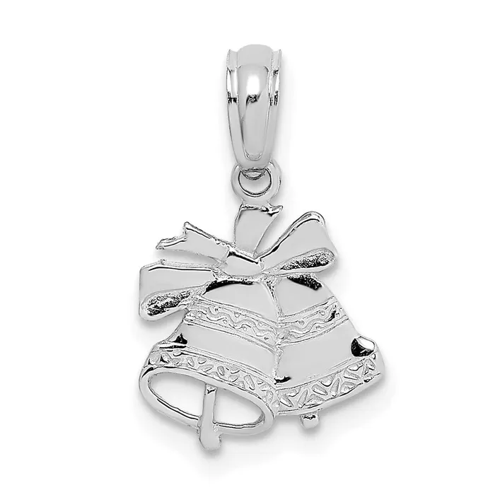 Necklaces TreasureFineJewelers 14K White Gold Polished Christmas Bells Pendant Necklaces TreasureFineJewelers 14K White Gold Polished Christmas Bells Pendant