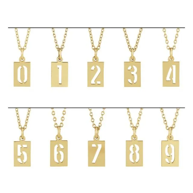 Necklaces TreasureFineJewelers 14K Yellow Gold Pierced Numeral 7 Dog Tag 1618 Necklace