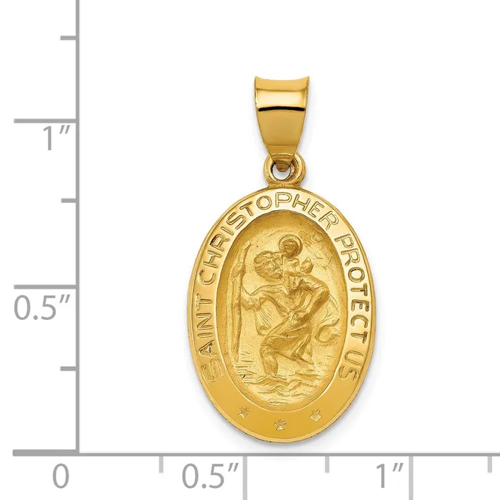 Necklaces TreasureFineJewelers 14k Yellow Gold Polished and Satin St Christopher Medal Hollow Pendant
