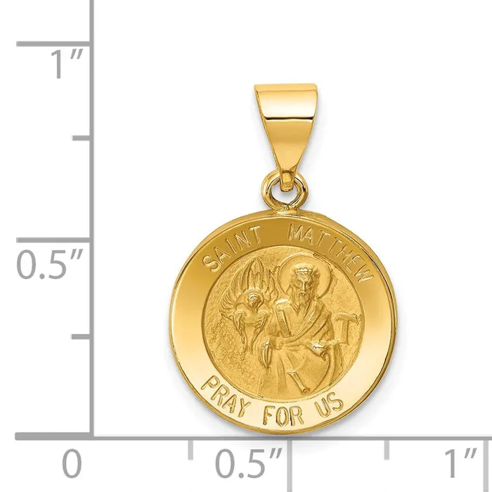 Necklaces TreasureFineJewelers 14k Yellow Gold Polished and Satin St Matthew Medal Hollow Pendant