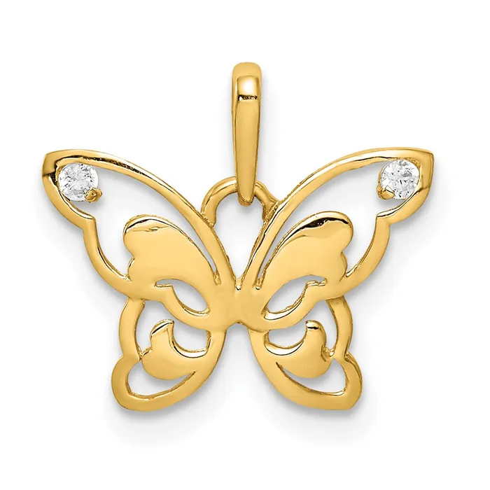 Necklaces TreasureFineJewelers 14k Yellow Gold Polished CZ Butterfly Pendant Necklaces TreasureFineJewelers 14k Yellow Gold Polished CZ Butterfly Pendant