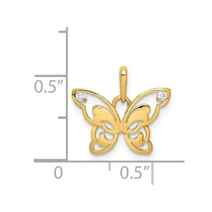 Necklaces TreasureFineJewelers 14k Yellow Gold Polished CZ Butterfly Pendant