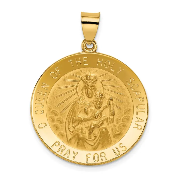Necklaces TreasureFineJewelers 14k Yellow Gold Queen of the Holy Scapular Reversible Medal Hollow Pendant Necklaces TreasureFineJewelers 14k Yellow Gold Queen of the Holy Scapular Reversible Medal Hollow Pendant
