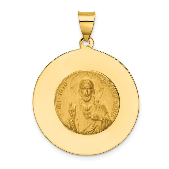 Necklaces TreasureFineJewelers 14k Yellow Gold Queen of the Holy Scapular Reversible Medal Hollow Pendant
