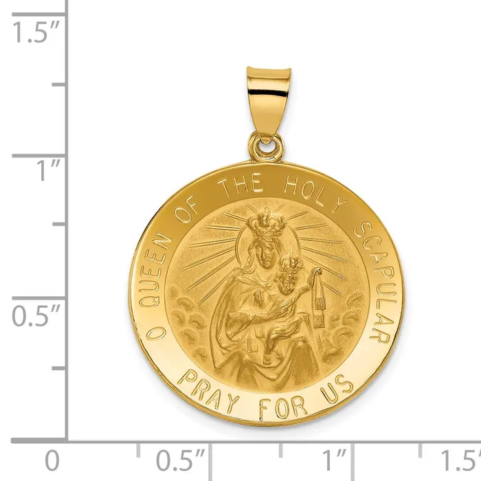 Necklaces TreasureFineJewelers 14k Yellow Gold Queen of the Holy Scapular Reversible Medal Hollow Pendant