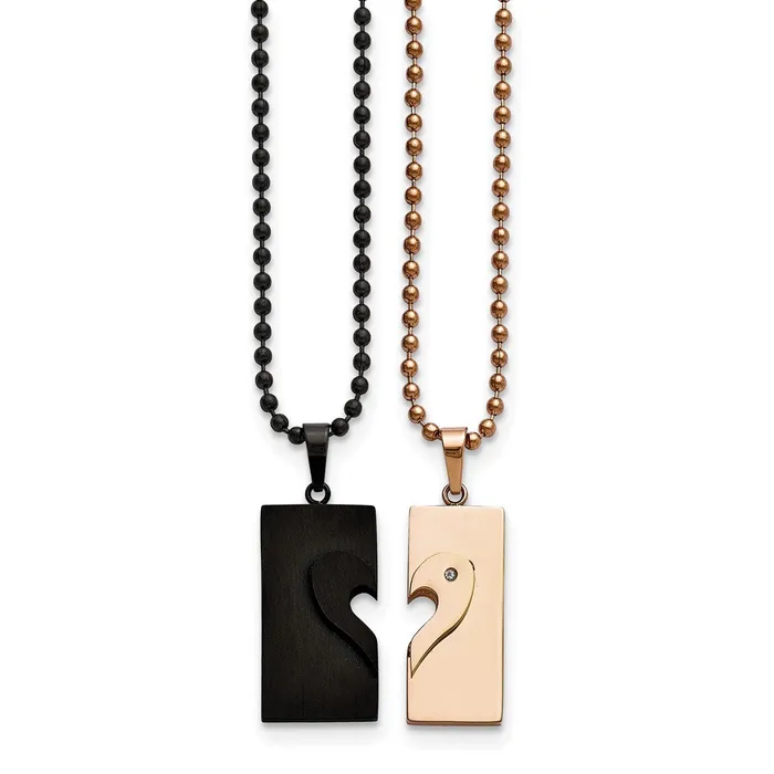 Necklaces TreasureFineJewelers Chisel Stainless Steel Polished Black and Rose IPplated Heart Pendants on 22 inch Ball Chain Necklace Set Necklaces TreasureFineJewelers Chisel Stainless Steel Polished Black and Rose IPplated Heart Pendants on 22 inch Ball Chain Necklace Set