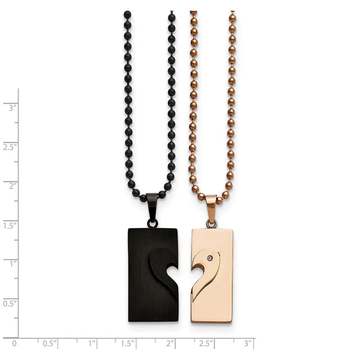 Necklaces TreasureFineJewelers Chisel Stainless Steel Polished Black and Rose IPplated Heart Pendants on 22 inch Ball Chain Necklace Set
