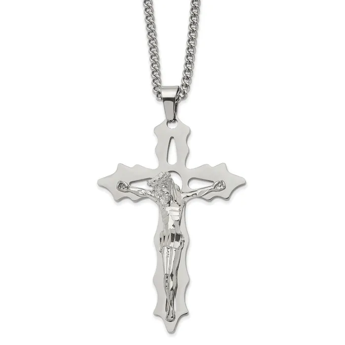 Necklaces TreasureFineJewelers Chisel Stainless Steel Polished Cutout Crucifix Pendant on a 24 inch Curb Chain Necklace Necklaces TreasureFineJewelers Chisel Stainless Steel Polished Cutout Crucifix Pendant on a 24 inch Curb Chain Necklace