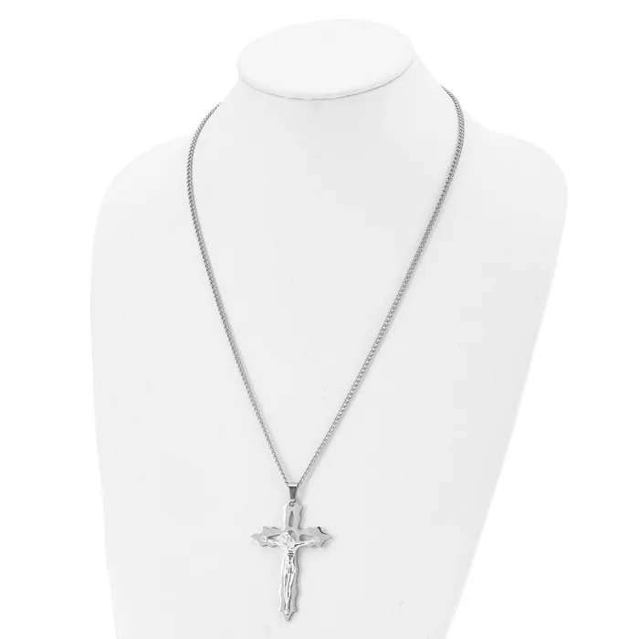 Necklaces TreasureFineJewelers Chisel Stainless Steel Polished Cutout Crucifix Pendant on a 24 inch Curb Chain Necklace