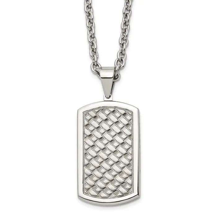 Necklaces TreasureFineJewelers Chisel Stainless Steel Polished Weaved Pattern Dog Tag on a 24 inch Cable Chain Necklace Necklaces TreasureFineJewelers Chisel Stainless Steel Polished Weaved Pattern Dog Tag on a 24 inch Cable Chain Necklace