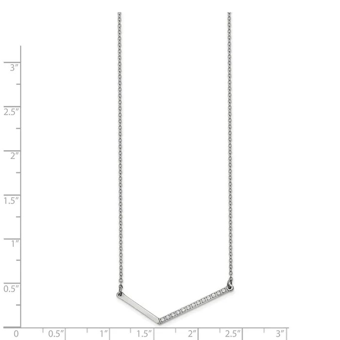 Necklaces TreasureFineJewelers Stainless Steel Polished CZ Angled Bar 175 inch Necklace