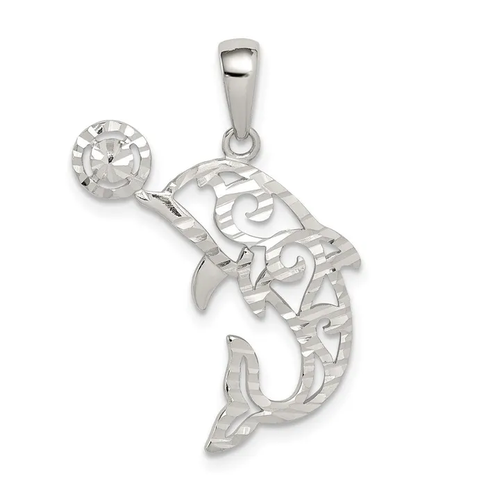 Necklaces TreasureFineJewelers Sterling Silver Diamondcut Dolphin wBall Pendant Necklaces TreasureFineJewelers Sterling Silver Diamondcut Dolphin wBall Pendant