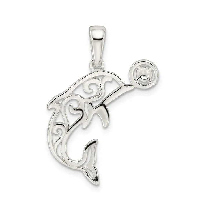 Necklaces TreasureFineJewelers Sterling Silver Diamondcut Dolphin wBall Pendant