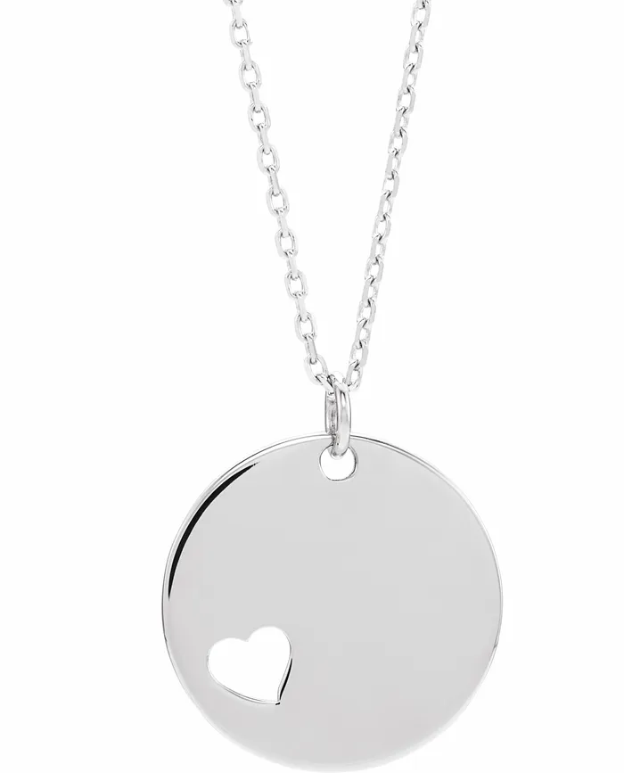Necklaces TreasureFineJewelers Sterling Silver Engravable Pierced Heart Disc 1618 Necklace Necklaces TreasureFineJewelers Sterling Silver Engravable Pierced Heart Disc 1618 Necklace