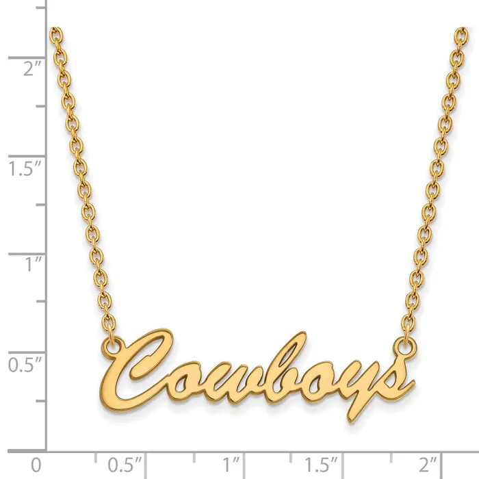 Necklaces TreasureFineJewelers Sterling Silver Goldplated Oklahoma State University Cowboys Script Medium Pendant 18 inch Necklace