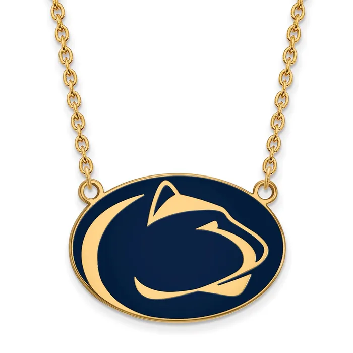 Necklaces TreasureFineJewelers Sterling Silver Goldplated Penn State University Lion Large Enameled Pendant 18 inch Necklace