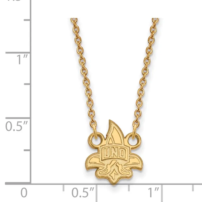 Necklaces TreasureFineJewelers Sterling Silver Goldplated University of New Orleans UNO Small Pendant 18 inch Necklace
