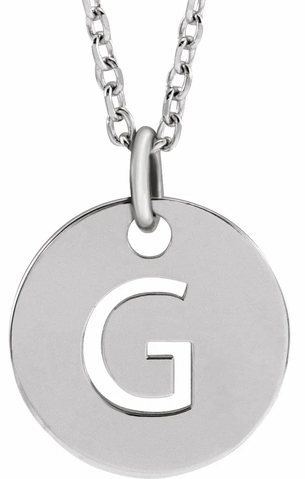 Necklaces TreasureFineJewelers Sterling Silver Initial G 10 mm Disc 1618 Necklace Necklaces TreasureFineJewelers Sterling Silver Initial G 10 mm Disc 1618 Necklace