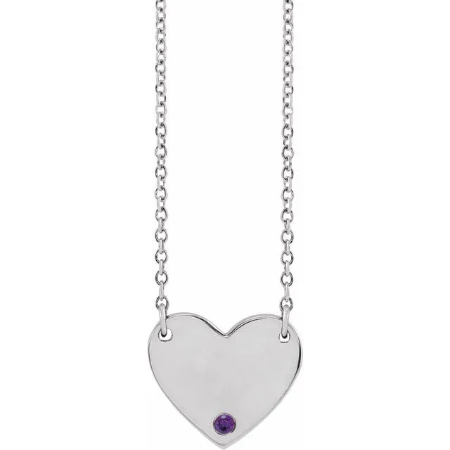 Necklaces TreasureFineJewelers Sterling Silver Natural Amethyst Engravable Heart 18 Necklace Necklaces TreasureFineJewelers Sterling Silver Natural Amethyst Engravable Heart 18 Necklace