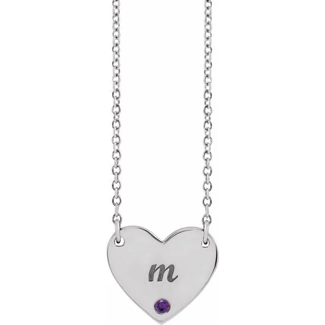 Necklaces TreasureFineJewelers Sterling Silver Natural Amethyst Engravable Heart 18 Necklace