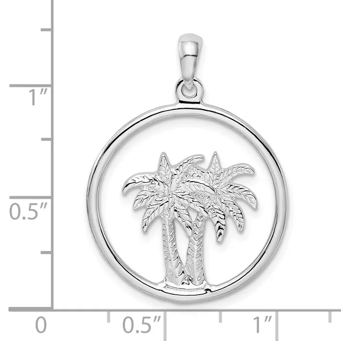 Necklaces TreasureFineJewelers Sterling Silver Polished Double Palm Tree Circle Pendant