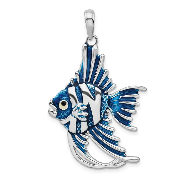 Necklaces TreasureFineJewelers Sterling Silver Polished Enameled Angel Fish Pendant Necklaces TreasureFineJewelers Sterling Silver Polished Enameled Angel Fish Pendant