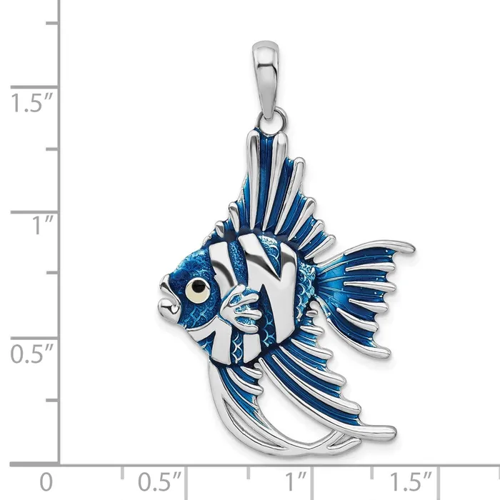 Necklaces TreasureFineJewelers Sterling Silver Polished Enameled Angel Fish Pendant