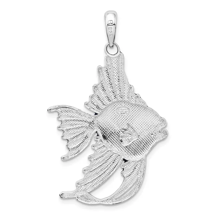 Necklaces TreasureFineJewelers Sterling Silver Polished Enameled Angel Fish Pendant
