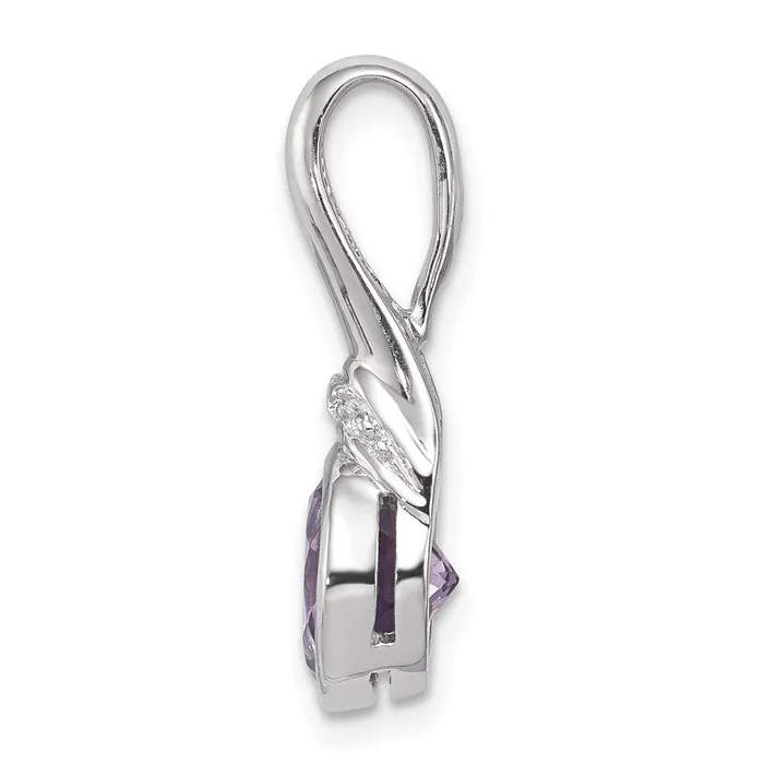 Necklaces TreasureFineJewelers Sterling Silver Rhodiumplated CZ and Amethyst Pendant