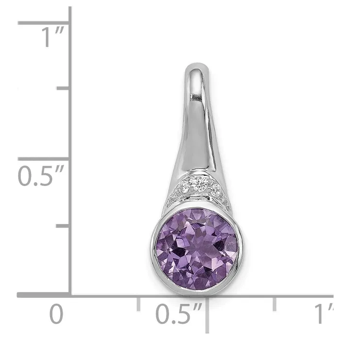 Necklaces TreasureFineJewelers Sterling Silver Rhodiumplated CZ and Amethyst Pendant