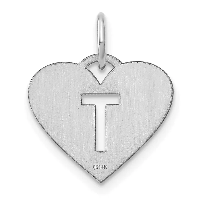 Necklaces TreasureFineJewelers Sterling Silver Rhodiumplated Heart Letter T Initial Charm