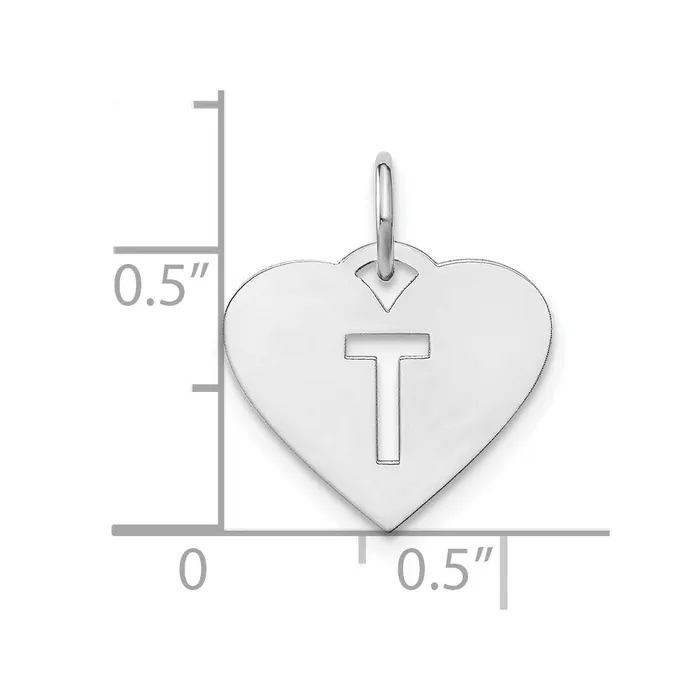 Necklaces TreasureFineJewelers Sterling Silver Rhodiumplated Heart Letter T Initial Charm